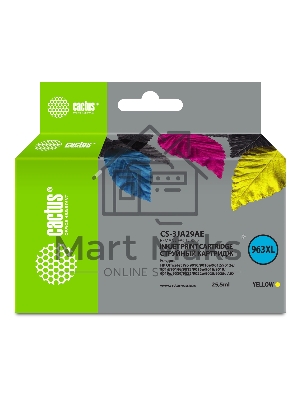 Картридж струйный Cactus 963XL CS-3JA29AE (есть ограничения по прошивке) желтый (25.5 мл) для HP OfficeJet Pro 9010/9010e/9012/9014/9015/9016/9019