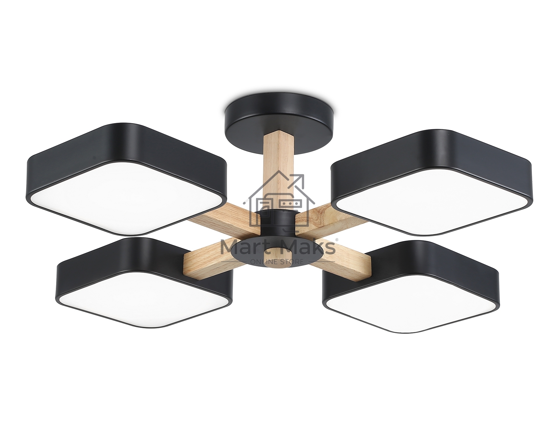 Светильник Ambrella light FL4880/4 BK/WD черный/дерево 72W 3000-6000K D610*160 (без ПДУ)
