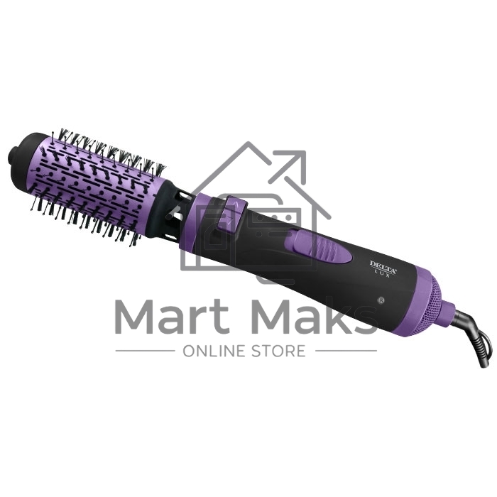 Фен щетка Delta LUX DL-0443R черный с фиолетовым Фен Delta LUX DL-0443R, 1000Вт, 2 насадки с керам покр. (40,50мм), вращение, черный с фиолет (12)