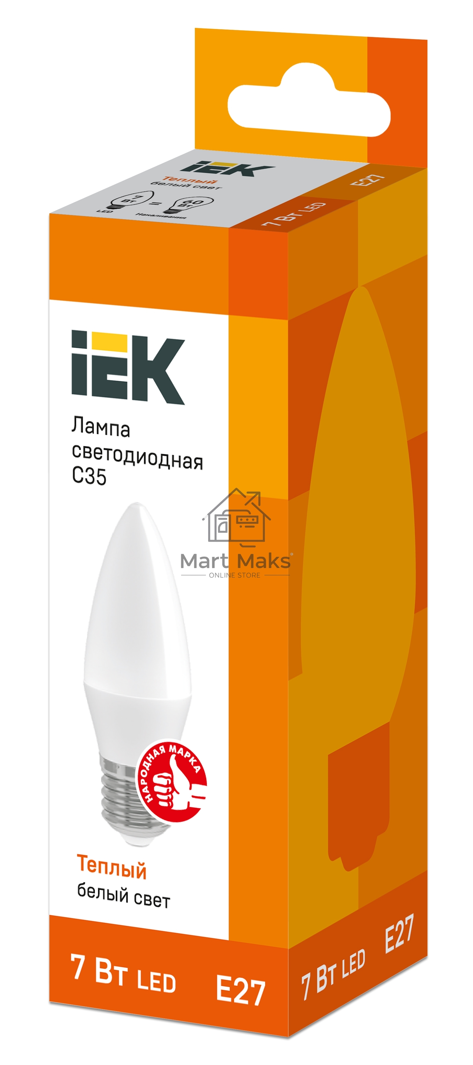Лампа светодиодная ECO C35 свеча 7Вт 230В 3000К E27 ИЭК LLE-C35-7-230-30-E27