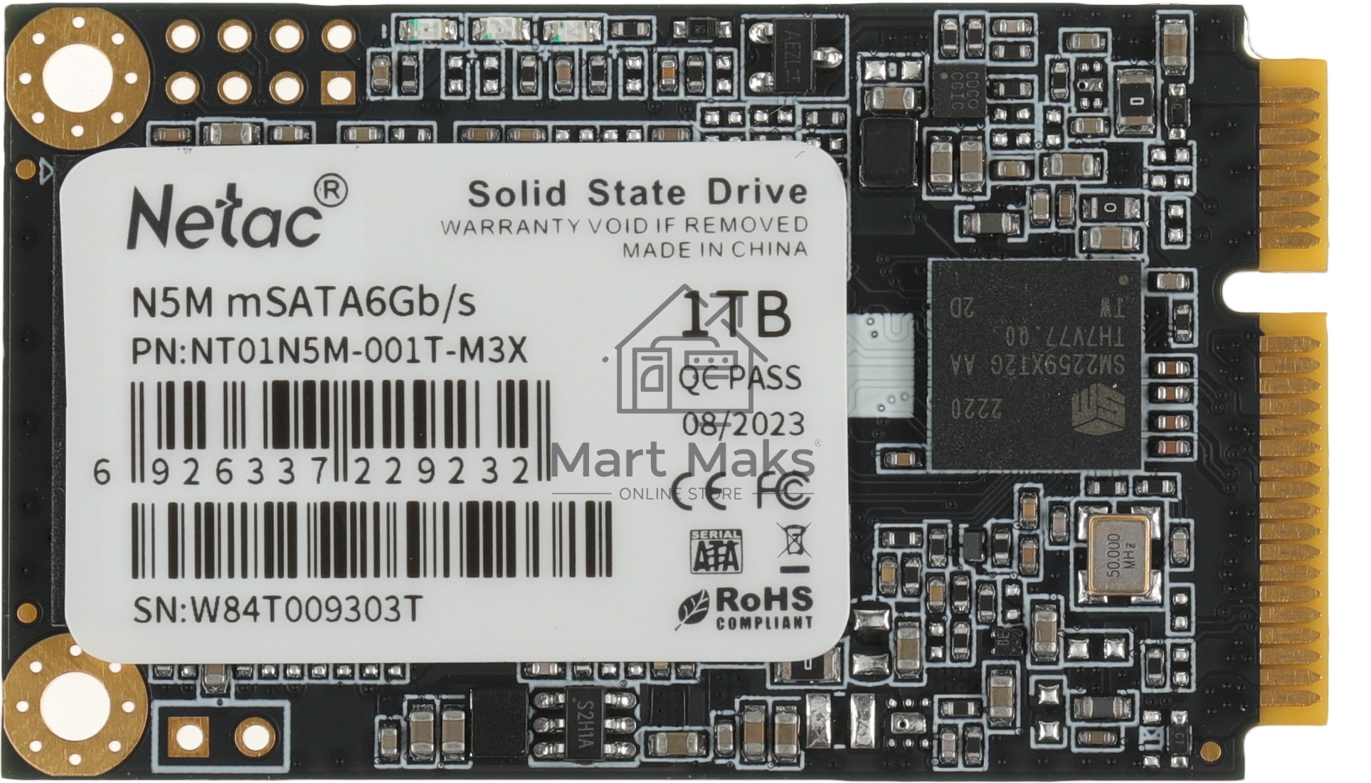 Накопитель SSD Netac N5M, 1000GB, mSATA, R/W 560/520