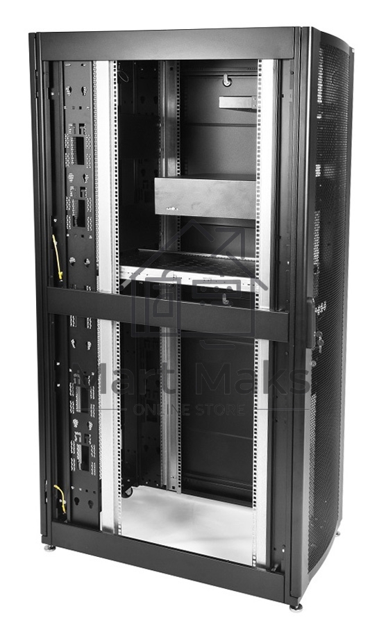 Шкаф серверный ПРОФ напольный 48U (600x1000) дверь перфор., задние двойные перфор., черный, в сборе (ШТК-СП-48.6.10-48АА-9005) (1 коробка)