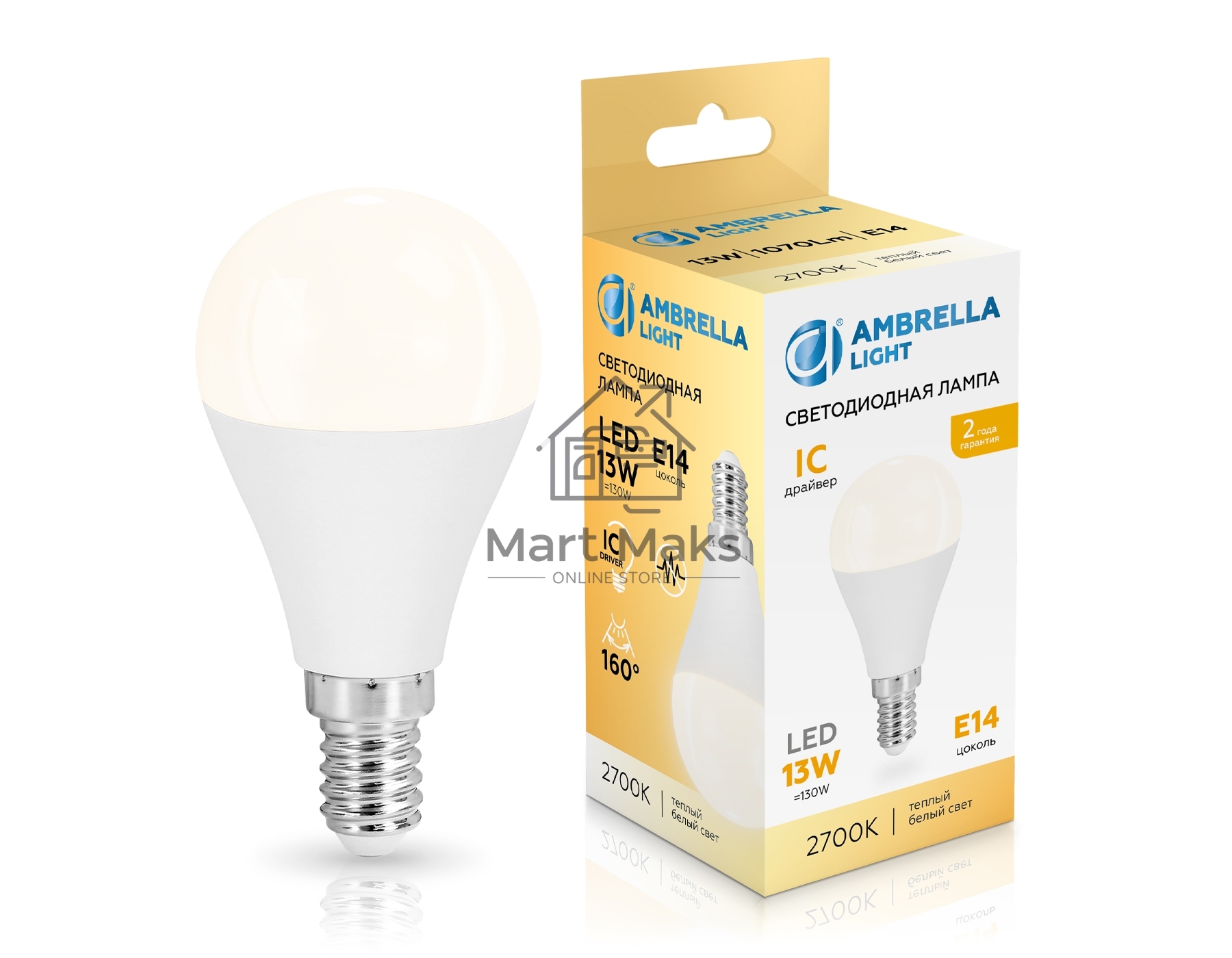 Лампа светодиодная	451313 LED P45 13W IC E14 2700K 175-265V
