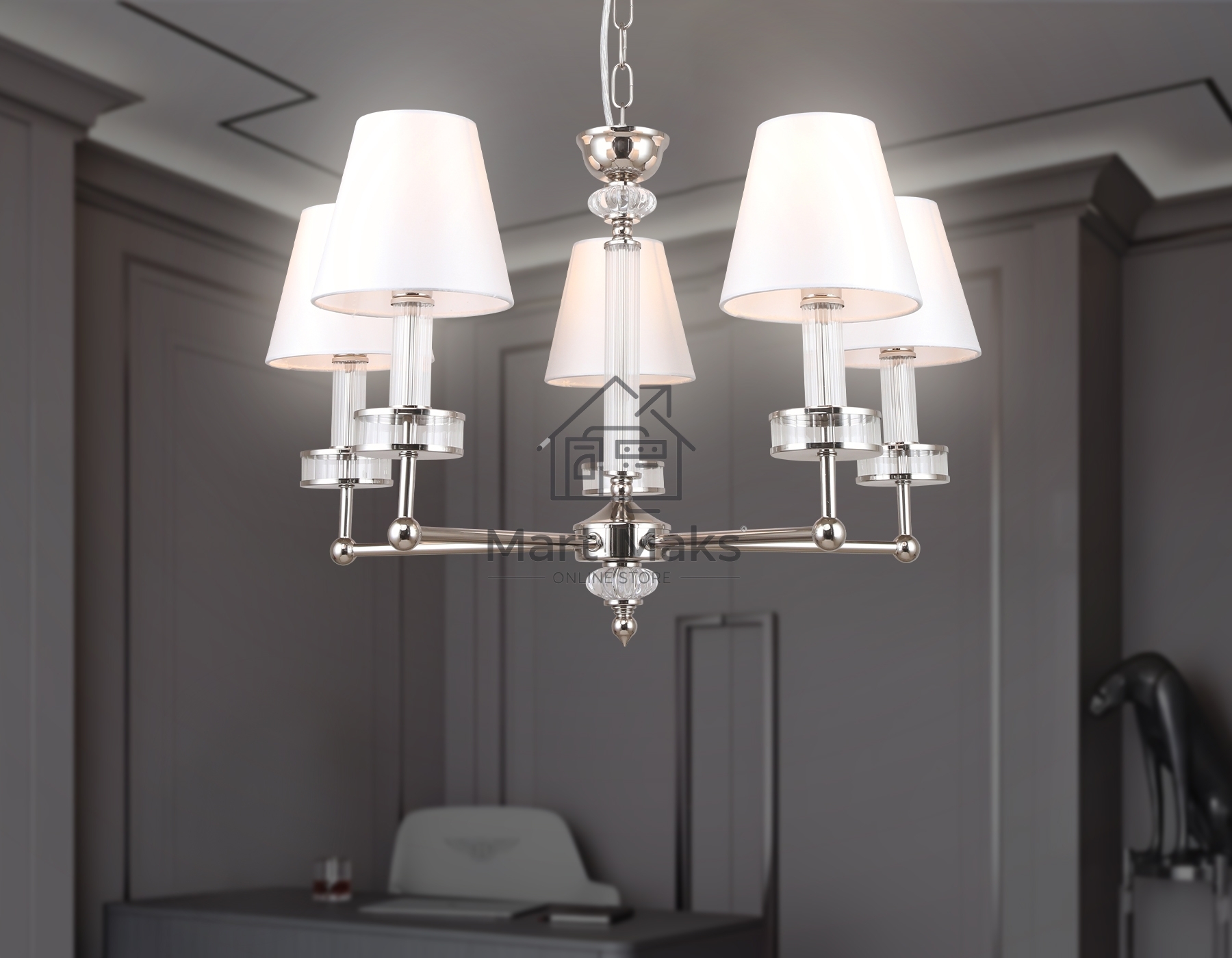 Люстра Ambrella light LH71001/5 BN/WH никель/белый E14*5 max 40W D670*1130