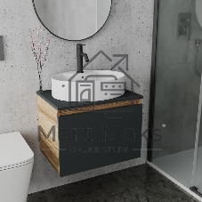 Комплект для ванной, 3 предмета (Тумба подвесная Bau Blackwood 60 графит + Раковина BAU 51х41, с отв. под см-ль, Смеситель Dream Black, черный)