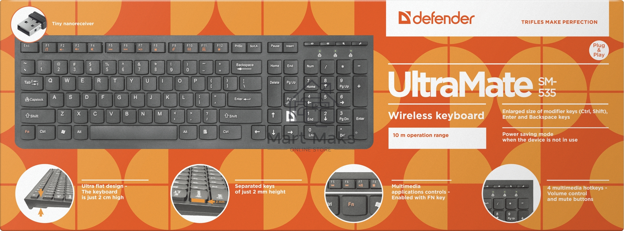 Клавиатура Defender ULTRAMATE SM-535 RU беспроводная USB, радиоканал, черный