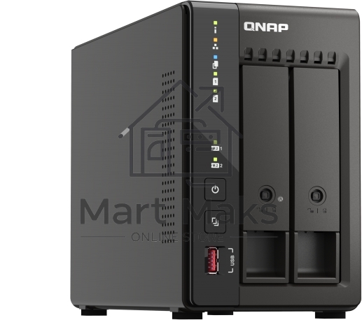 SMB QNAP TS-253E-8G NAS, 2-tray w/o HDD. 2xHDMI-port. 4-core Celeron J6412 2-2.6 GHz, 8GB DDR, 2x2.5Gb LAN, 2 x M.2 2280 PCIe Gen 3 x2, 2x USB 3.2 Gen 2 (10Gbps) Port, 2x USB 2.0 port