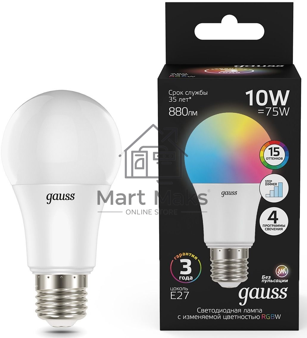 Лампа A60 10W E27 RGBW димирование LED 1/50