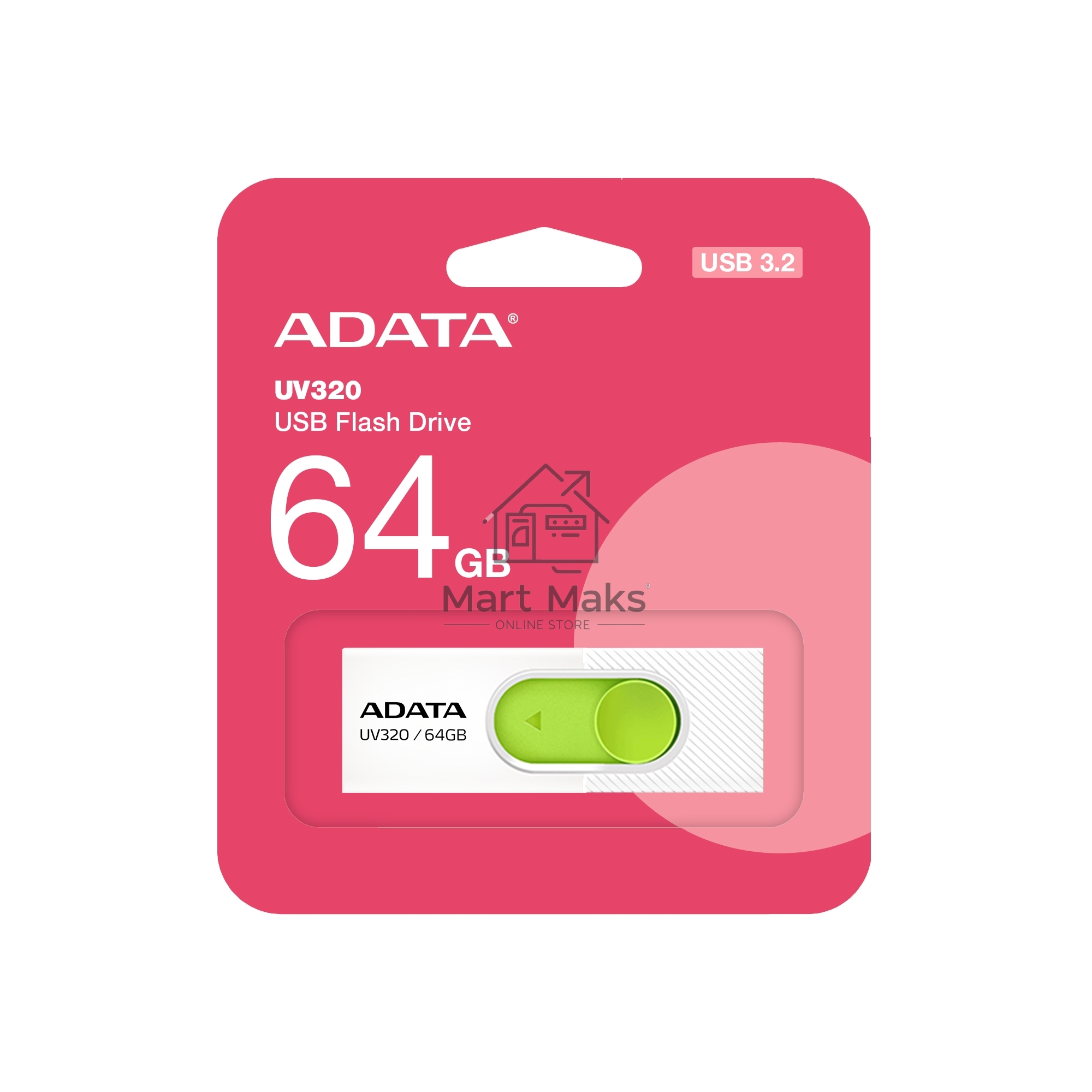 Флешка USB ADATA R/W 64GB USB 3.2 Gen1 AUV320-64G-RWHGN белый/зеленый