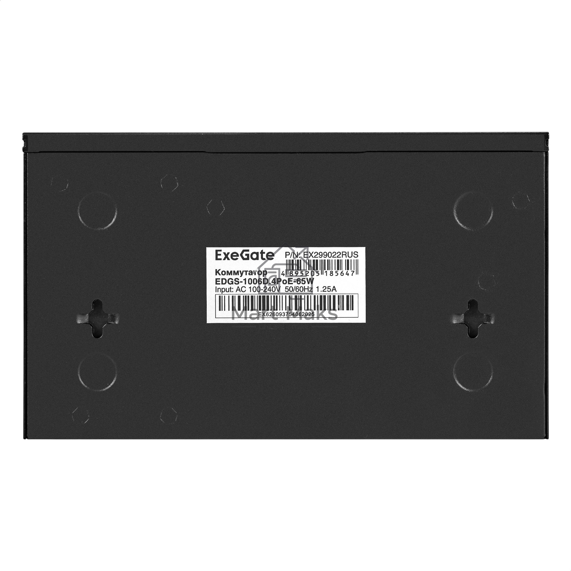 Коммутатор неуправляемый ExeGate EDGS-1006D.4PoE-65W (6-портовый гигабитный UTP 10/100/1000 Base-T: 4 порта IEEE 802.3af (PoE), мощность PoE: 15,4W, суммарно 65W, 2 порта RJ45 uplink, настенный/настольный, металлический корпус)