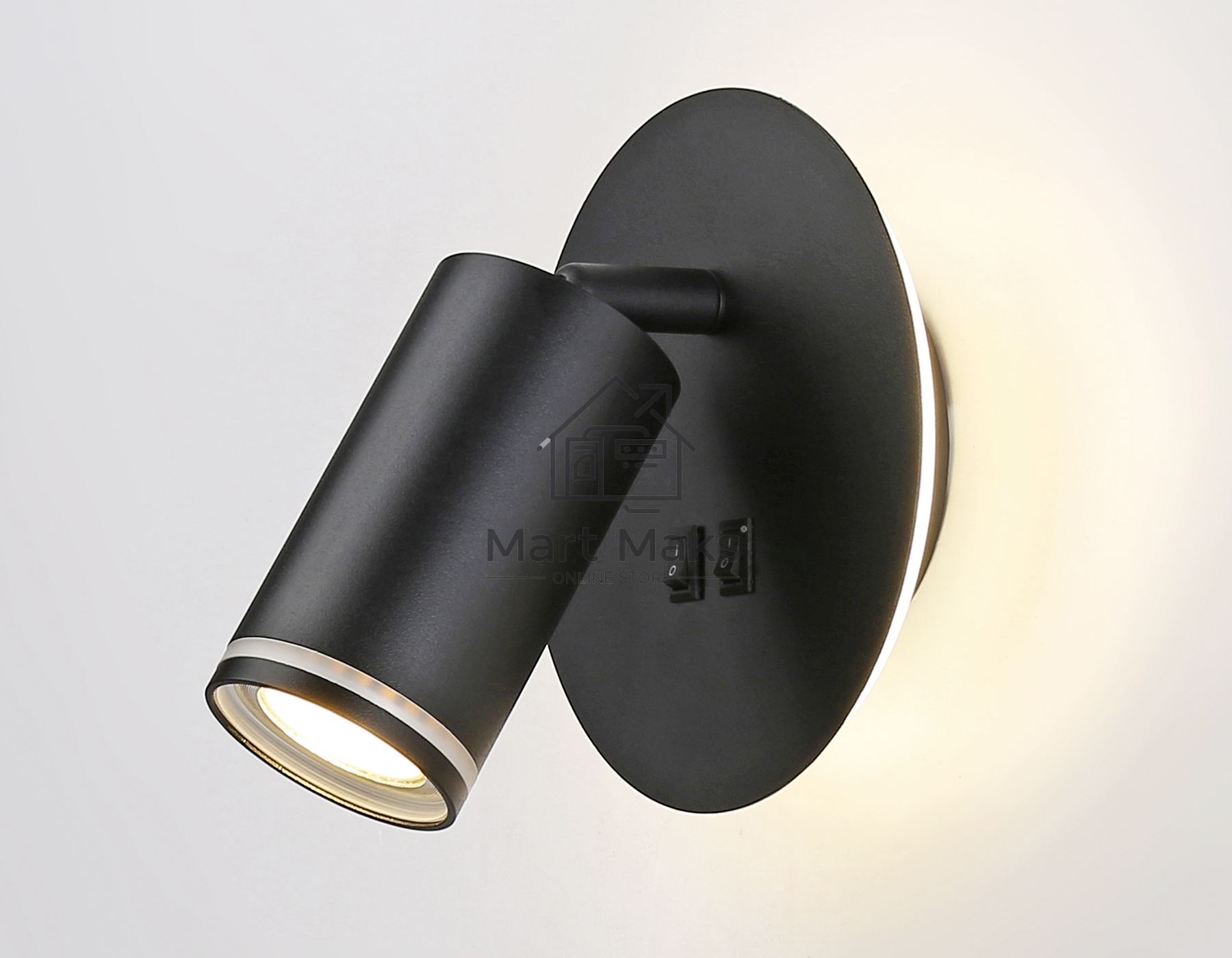 Настенный светильник с выключателем Ambrella light FW2463 BK черный GU10 max 12W+LED 4200K 7W D145*150