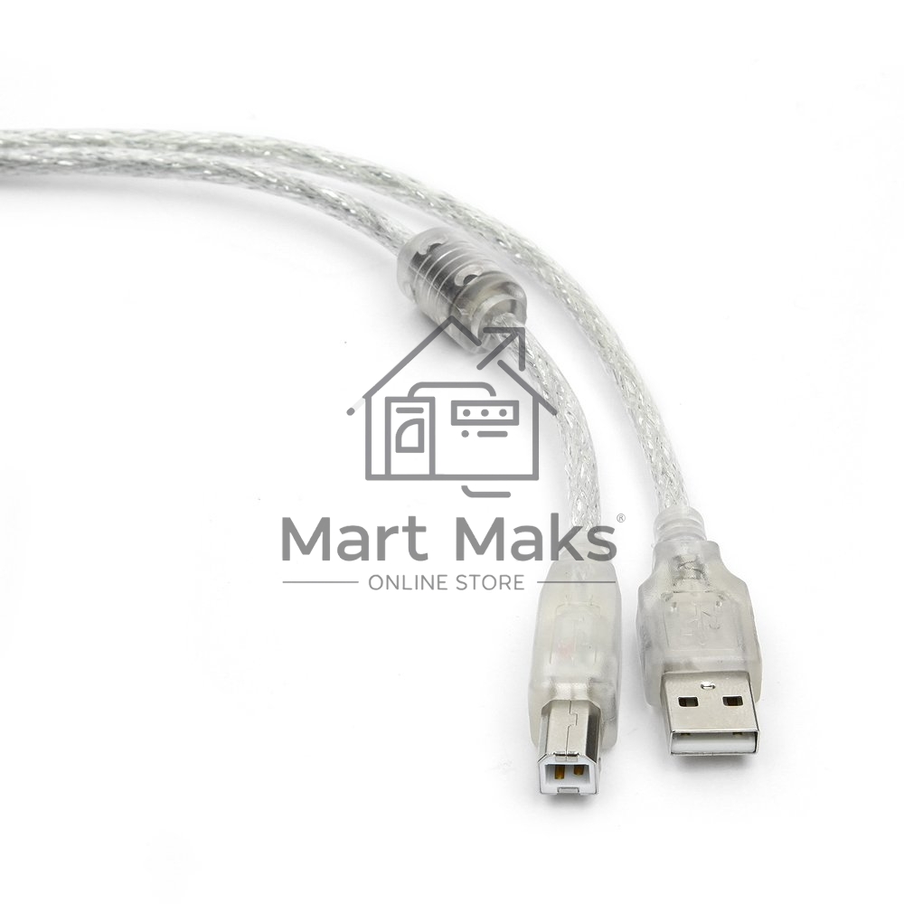 Кабель USB 2.0 Pro Cablexpert CCF-USB2-AMBM-TR-6, AM/BM, 1,8м, экран, феррит.кольца, прозрачный, пакет