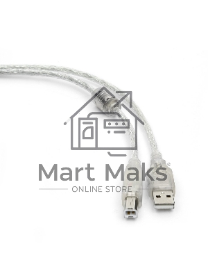 Кабель USB2.0 Pro Cablexpert CCF-USB2-AMBM-TR-6, AM/BM, 1,8м, экран, феррит.кольца, прозрачный, пакет