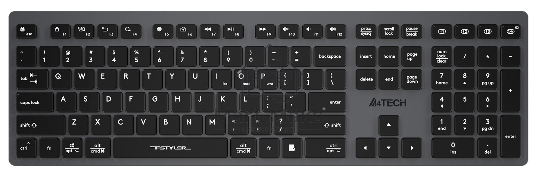 Клавиатура A4Tech Fstyler FBX50C беспроводная, USB, Bluetooth/Радиоканал, серый