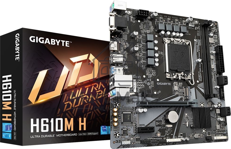 Материнская плата Gigabyte H610M H, LGA 1700, Intel H610, 2xDDR5, 4xSATA, 1xM.2, 1xPCIe 4.0 x16, 1xPCIe x1, 1xHDMI, 1xVGA, 1x 1Gb LAN, 2xUSB-A 3.2 Gen 1, 4xUSB-A 2.0, 3x3.5 мм, 7.1, mATX
