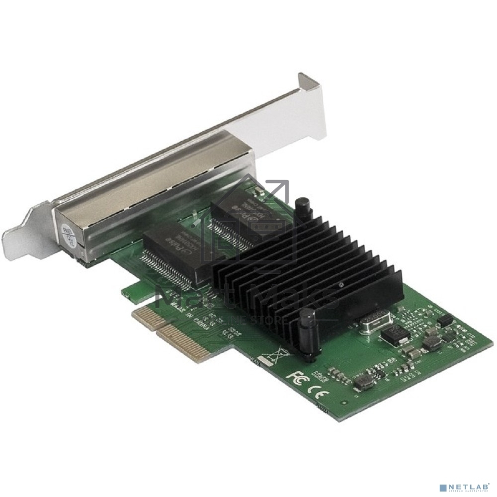 Сетевой адаптер ExeGate EXE-I350-T4V2 (PCI-E x4 v2.1, порты 4xRJ45 (медные), 10/100/1000Mbps, Gigabit NIC Intel Chipset NHI350AM4)