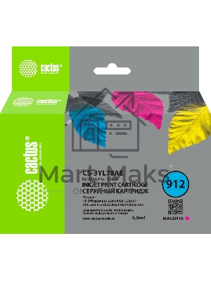 Картридж струйный Cactus CS-3YL78AE 912 пурпурный (5 мл) для HP OfficeJet 8010/8012/8013/8014/8015/8020/8025