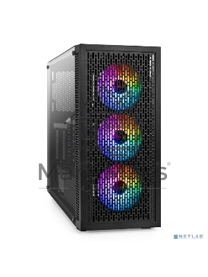 Компьютерный корпус Miditower ExeGate EVO-5001A-EVO800 (ATX, БП EVO800RGb с вент. 12 см, 2*USB+1*USB 3.0+HD Audio, черный, 3 вент.12см с RGb подсветкой, боковая панель - закаленное стекло)