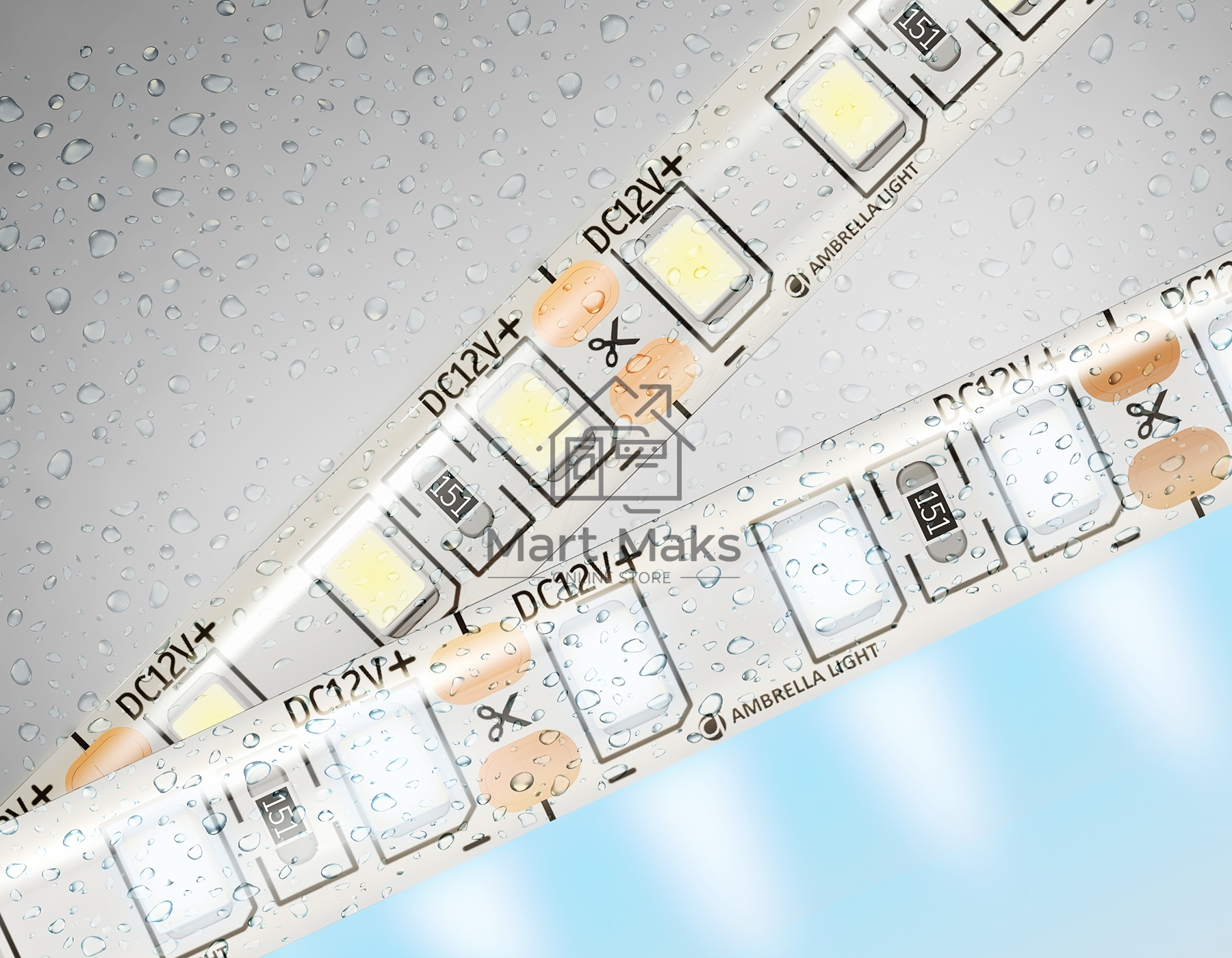 Светодиодная лента Ambrella light GS1203 2835 120Led/ 9.6W m/ 12V IP65 6500K/ 5000*8*2.27mm (2 конт.)