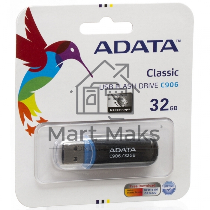 Флешка USB R/W ADATA R/W Flash Drive RTL (AC906-32G-RBK), 32Gb, USB 2.0, R/W 15/5, черный
