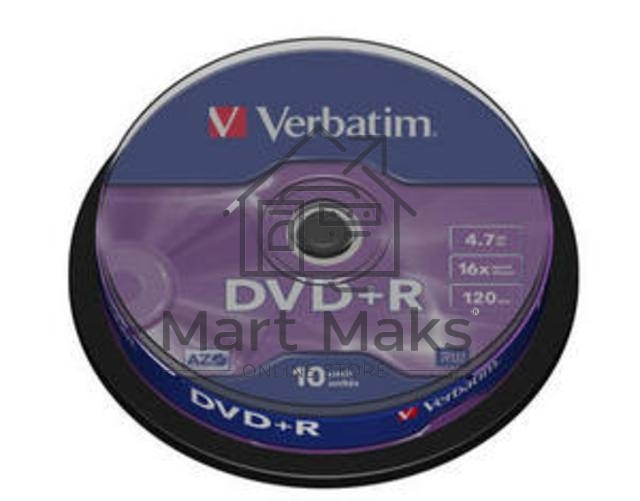 Диск DVD+R Verbatim 4.7Gb 16x Cake Box (10шт) (43498)