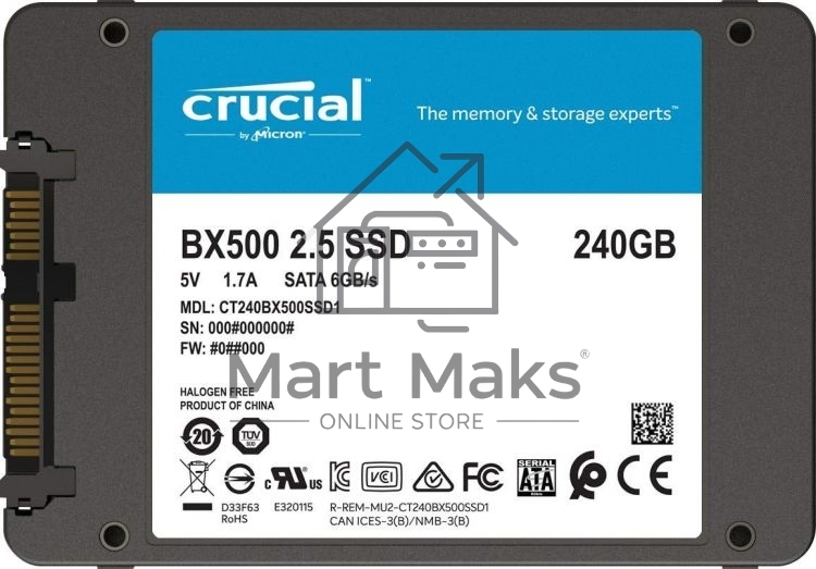 Накопитель SSD Crucial BX500, 240Gb, 2.5