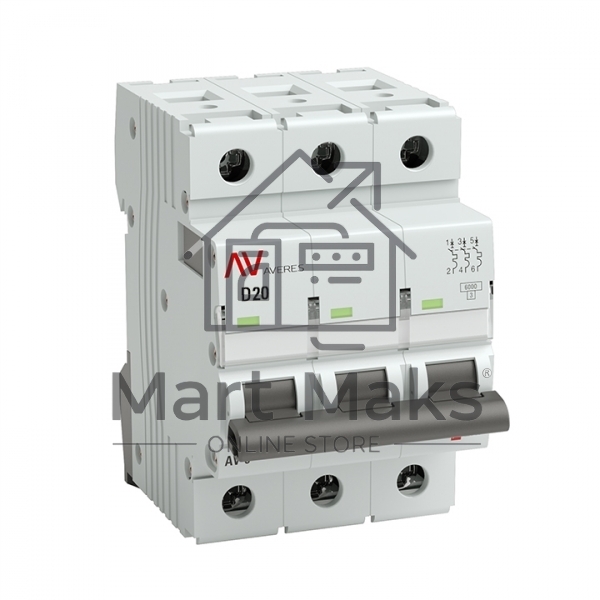 Автоматический выключатель Averes AV-6 (D) 3P 20А 6kA