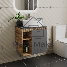 Тумба Bau Dream Blackwood 60 правая, графит, раковина BAU Nimb 50х36, смеситель для раковины высокий Hotel Still, нержавеющая сталь