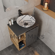 Тумба Bau Dream Blackwood 60 правая, графит, раковина BAU Dream D43, смеситель для раковины высокий Hotel Black, черный, выпуск клик клак, черный