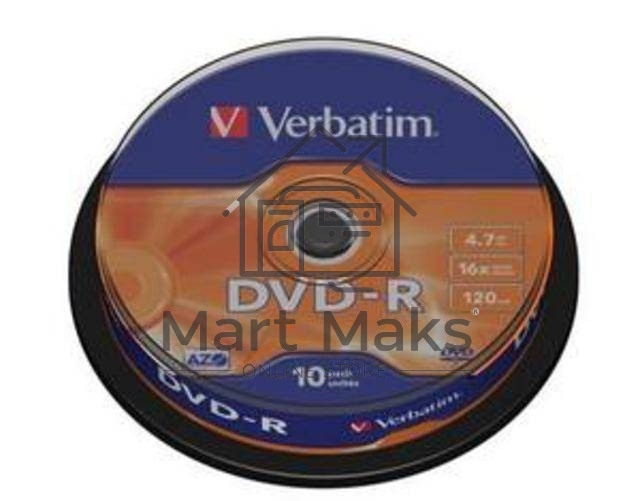 Диск DVD-R Verbatim 4.7Gb 16x Cake Box (10шт) (43523)