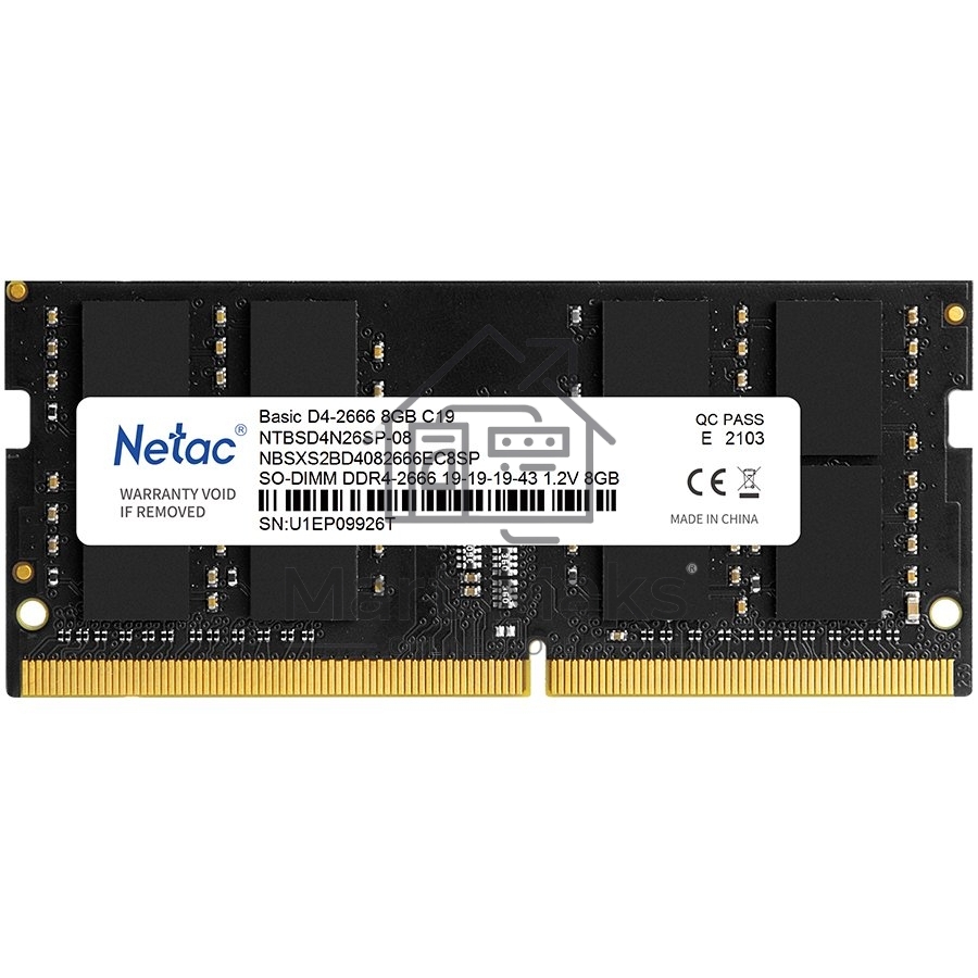 Оперативная память NETAC Basic, DDR4, 8GB (1x8GB), 2666MHz, CL19, SO-DIMM