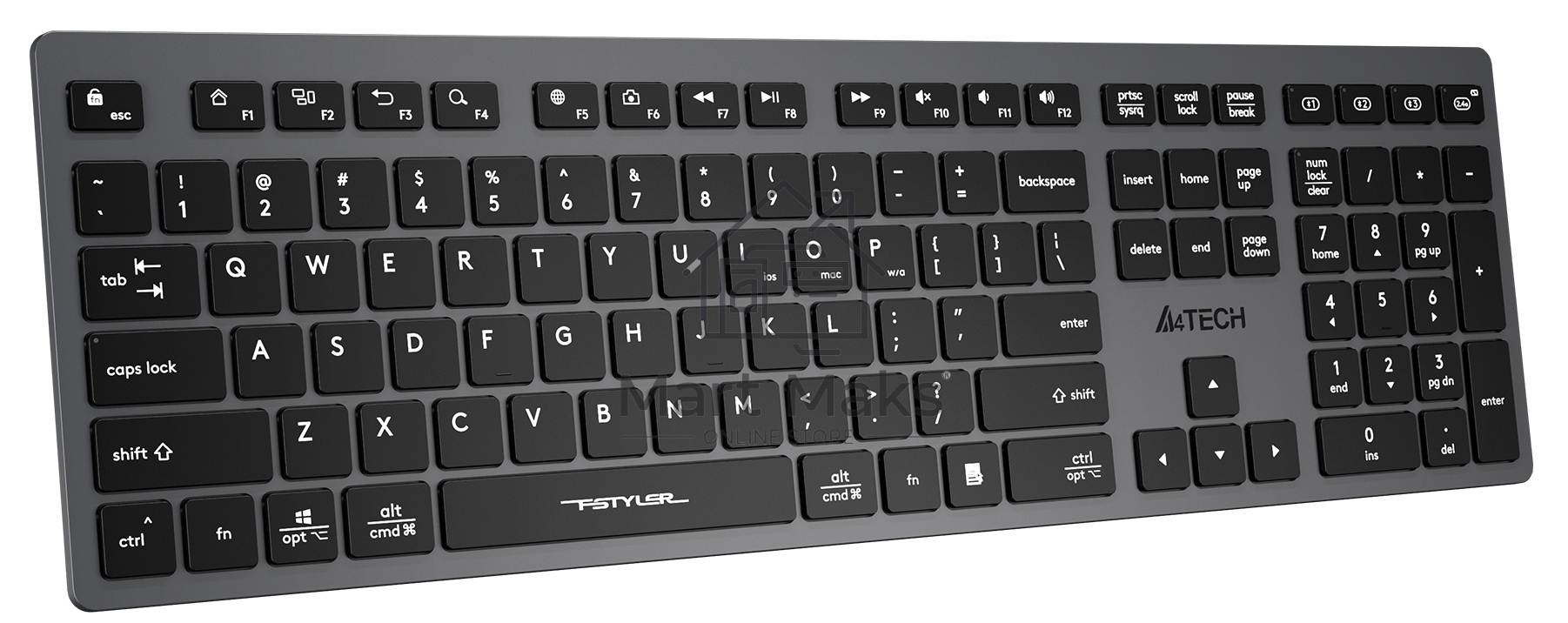 Клавиатура A4Tech Fstyler FBX50C беспроводная, USB, Bluetooth/Радиоканал, серый