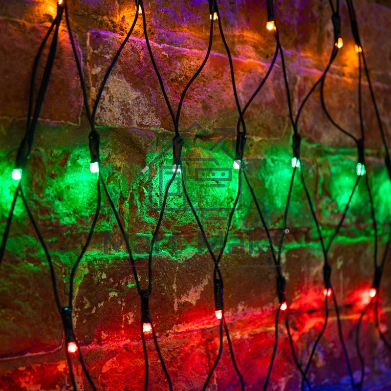 Гирлянда Сеть 2х2х1.5 м, свечение с динамикой, прозрачный ПВХ, 136 LED, 230 В, цвет свечения мультиколор