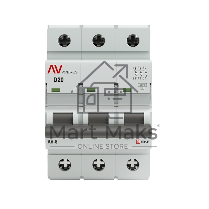 Автоматический выключатель Averes AV-6 (D) 3P 20А 6kA
