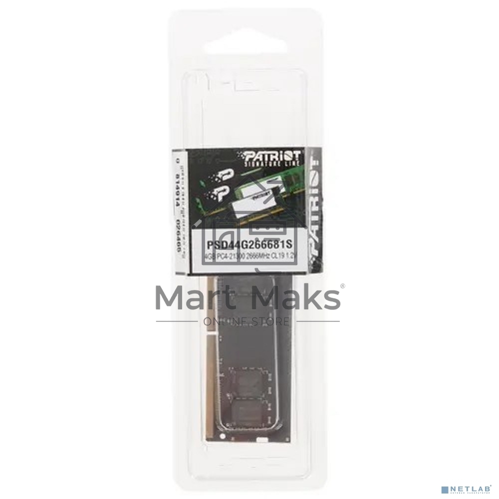 Оперативная память Patriot Signature, DDR4, 4GB (1x4 GB), 2666 MHz, CL19, SO-DIMM