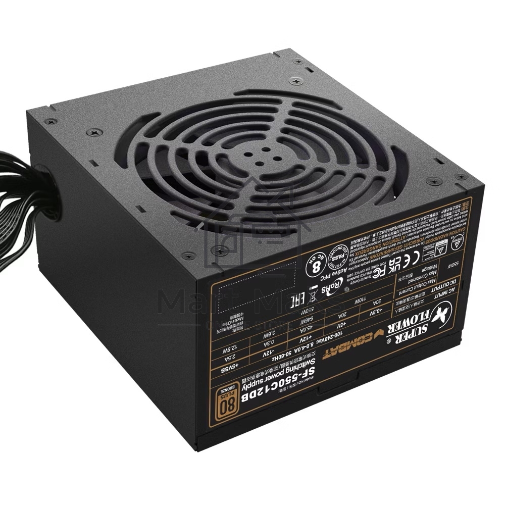 Блок питания 550Вт/ Power Supply Super Flower Combat DB, 550W, ATX, 120mm, 4xSATA, 2xPCI-E(6+2), APFC, 80+ Bronze, non-Modular