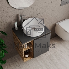 Тумба Bau Dream Blackwood 60 правая, графит, раковина BAU Dream круглая D41, смеситель для раковины высокий Hotel Still, нержавеющая сталь, выпуск клик клак, хром