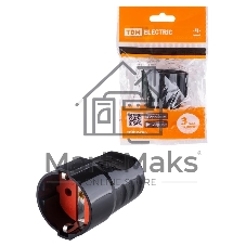 Кабельная розетка рифленая 2П+З 16А 250B черная TDM