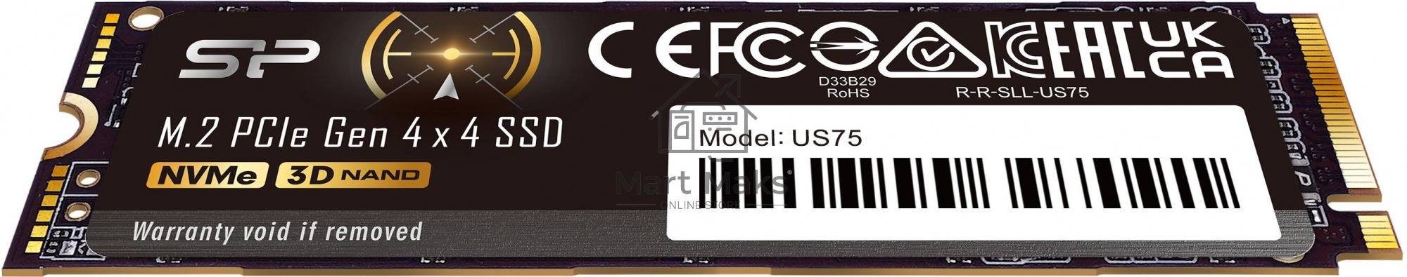 Накопитель SSD Silicon Power US75, 1000GB, M.2 2280, PCIe 4.0 x4, NVMe, R/W 7000/6000