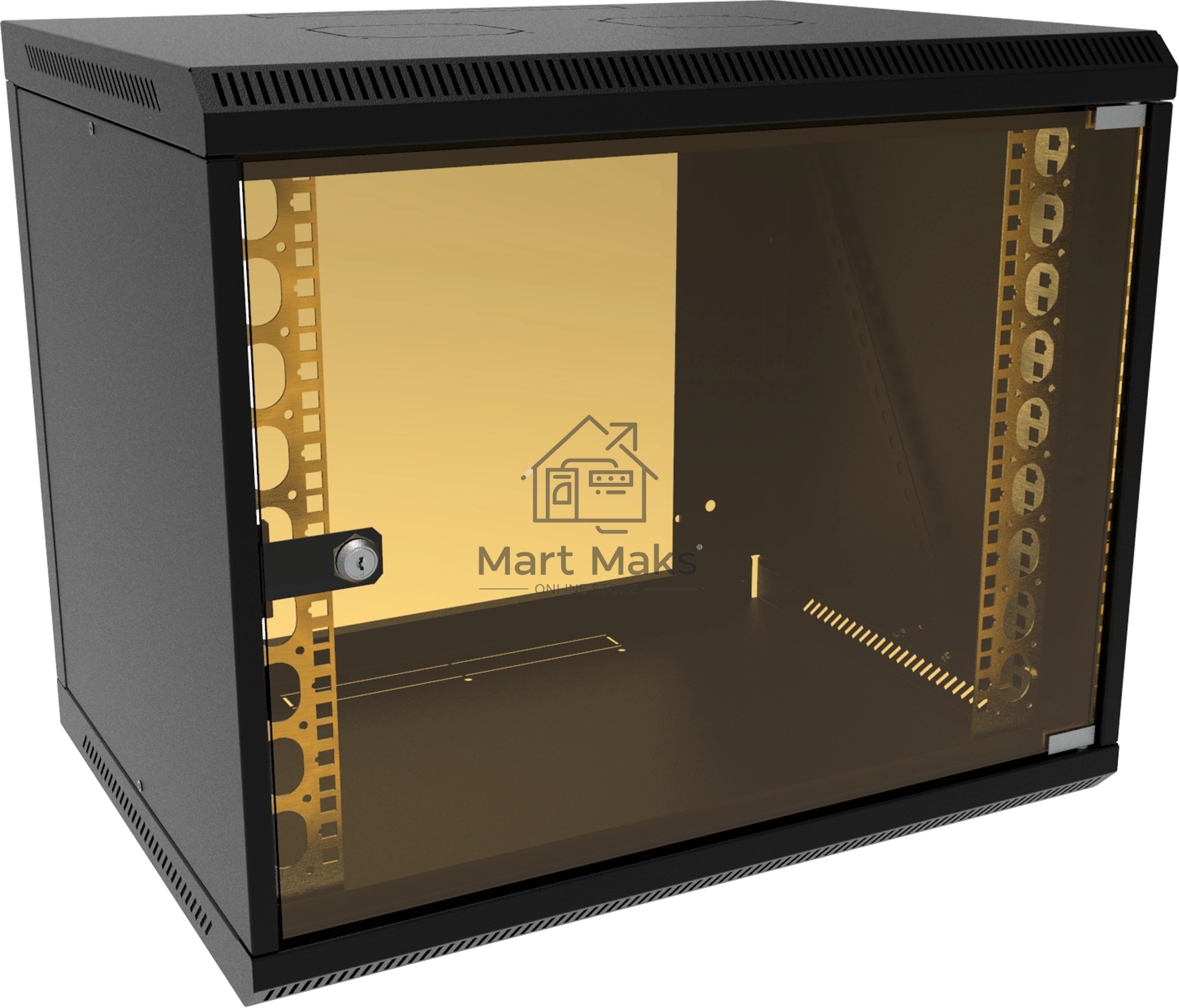 Шкаф коммутационный Suprlan (05-1093-B) настенный 6U 600x450мм пер.дв.стекл направл.под закл.гайки 70кг черный 385мм 19.01кг 500мм