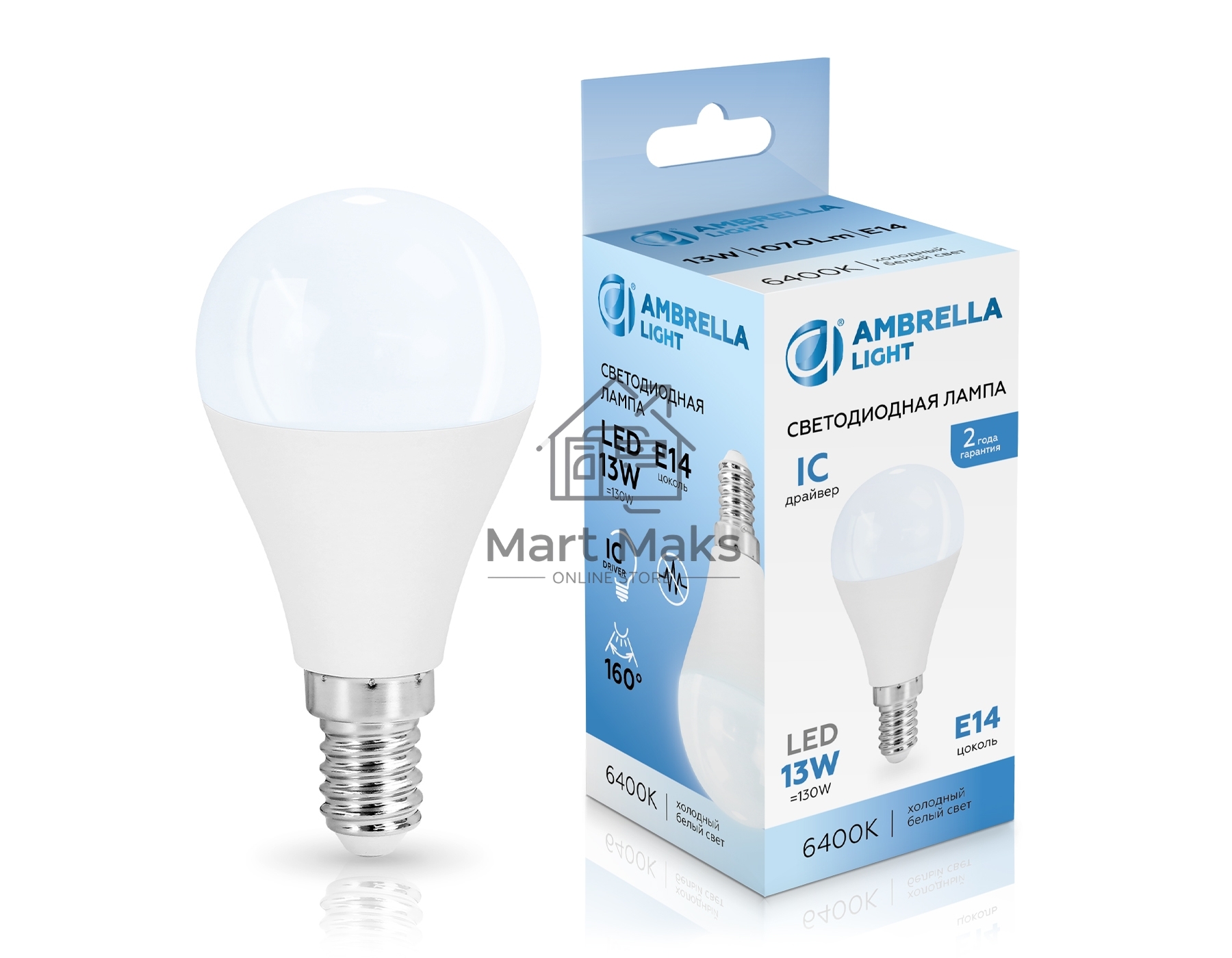 Лампа светодиодная	451316 LED P45 13W IC E14 6400K 175-265V