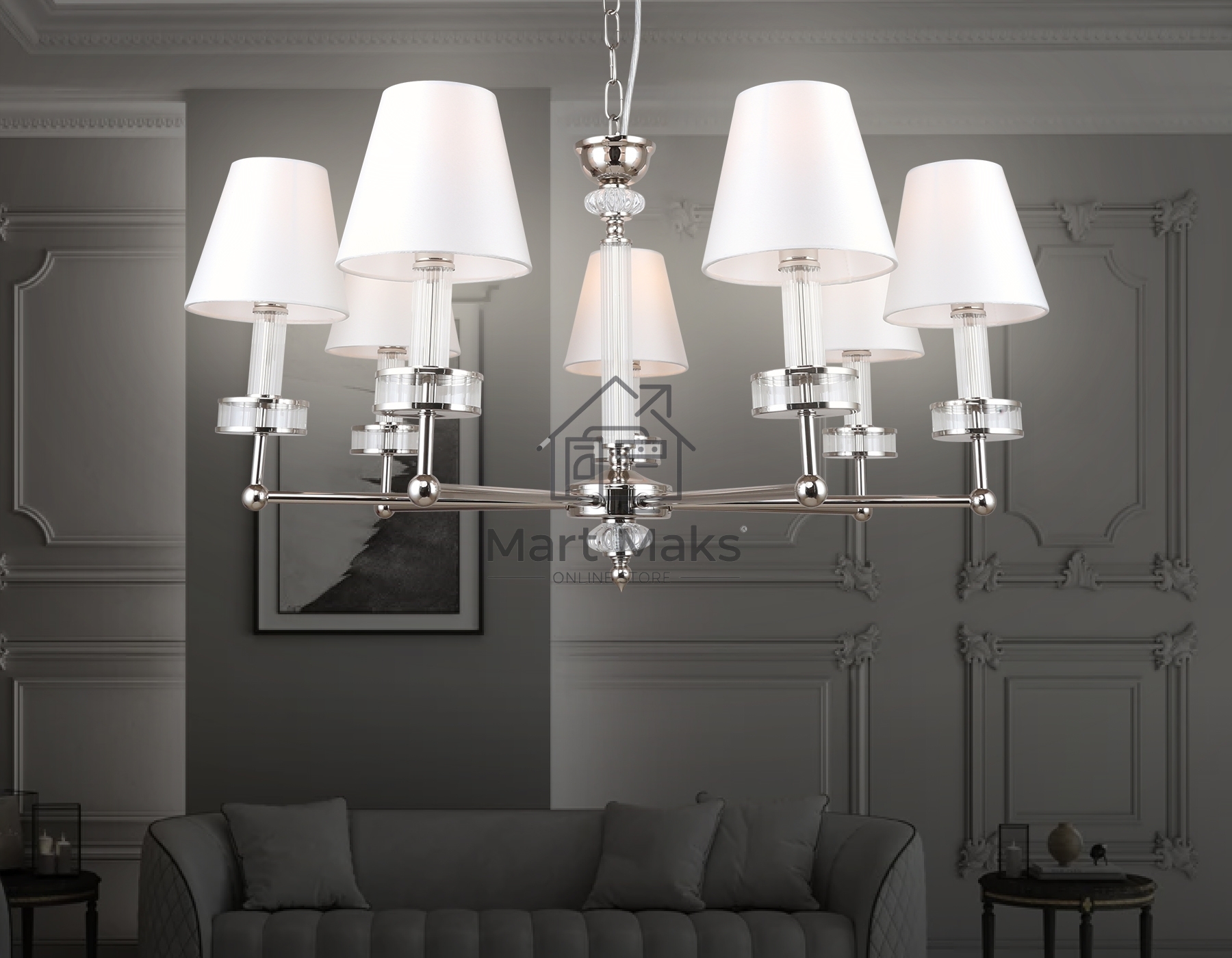 Люстра Ambrella light LH71003/7 BN/WH никель/белый E14*7 max 40W D820*1130