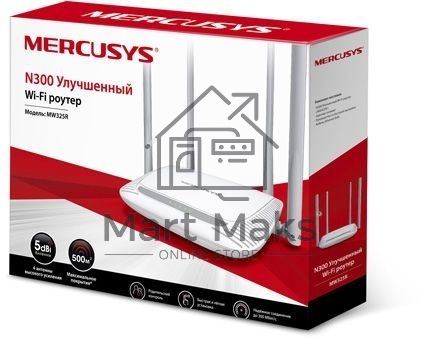 Беспроводный маршрутизатор Mercusys MW325R, 300Мбит/с,4 порта 100 Мбит/с, 4 фиксированных антенны