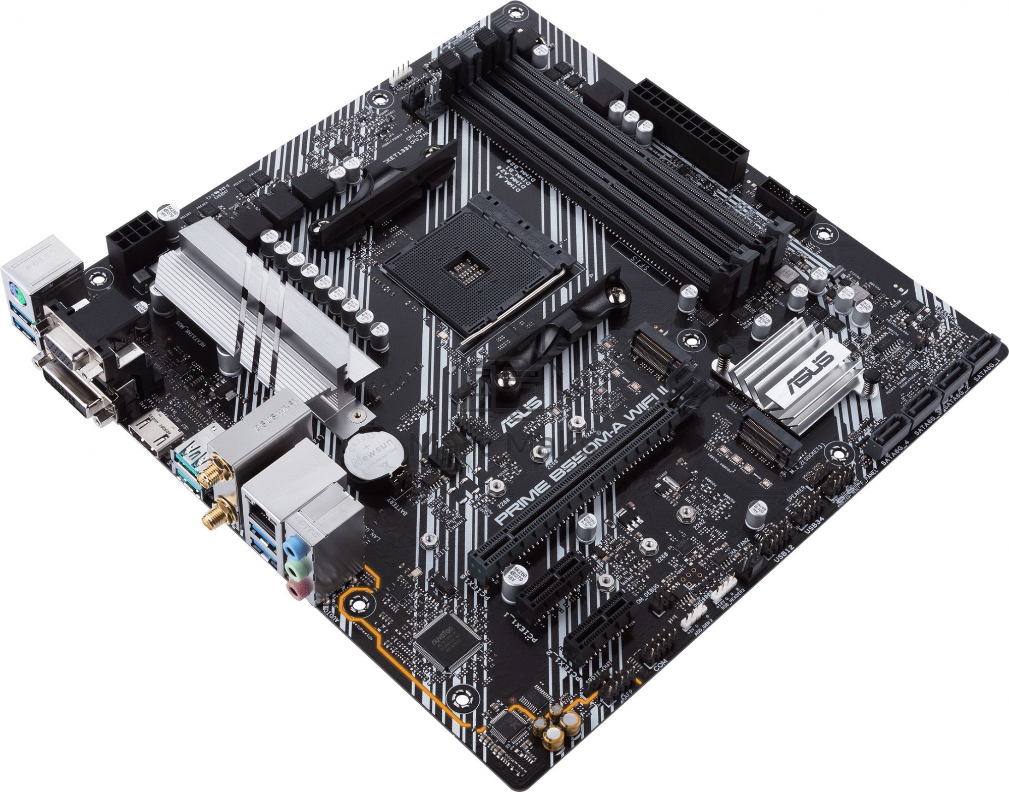 Материнская плата ASUS PRIME B550M-A WIFI II, AM4, AMD B550, 4xDDR4, 4xSATA, 2xM.2, 1xPCI-E 4.0 x16, 2xPCI-E x1, 1xDVI-D, 1xHDMI, 1xVGA, 1x 1Gb LAN, 2xUSB-A 3.2 Gen 2, 4xUSB-A 3.2 Gen 1, 3x3.5 мм, 7.1, Micro-ATX