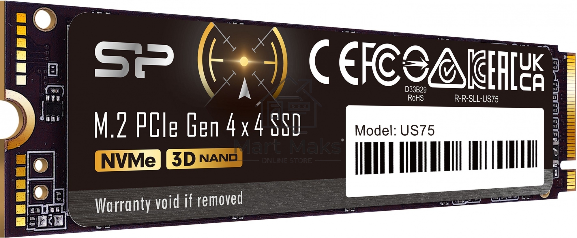 Накопитель SSD Silicon Power US75, 1000GB, M.2 2280, PCIe 4.0 x4, NVMe, R/W 7000/6000