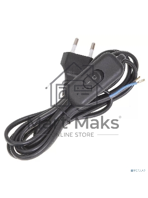 Шнур УШ-1КВ опрессованный с вилкой со встроенным выключателем 2х0,75/2метра, черный ИЭК