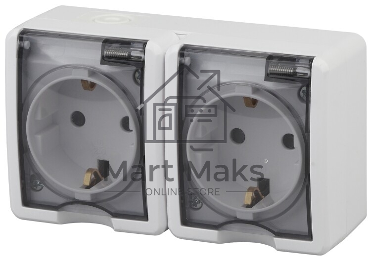 Розетка ЭРА 11-2403-01 2х2P+E IP54, 16АХ-250В, ОУ, Эксперт, белый (8/80/1280)