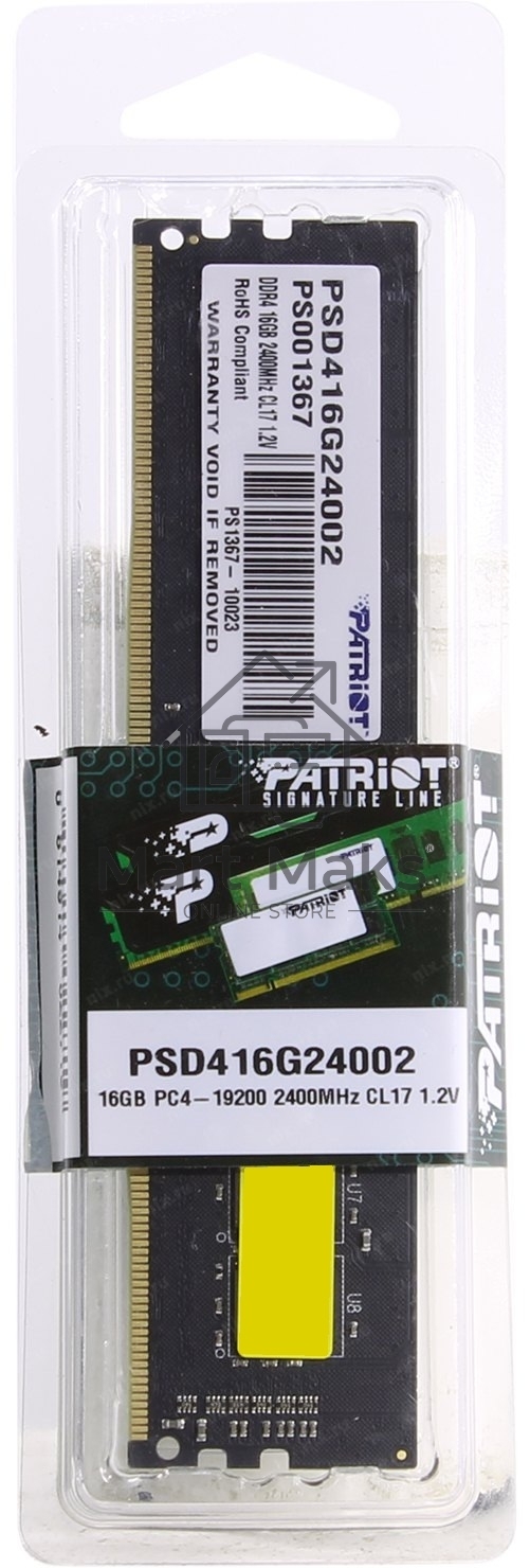Оперативная память Patriot Signature, DDR4, 16GB (1x16 GB), 2400 MHz, CL17, DIMM