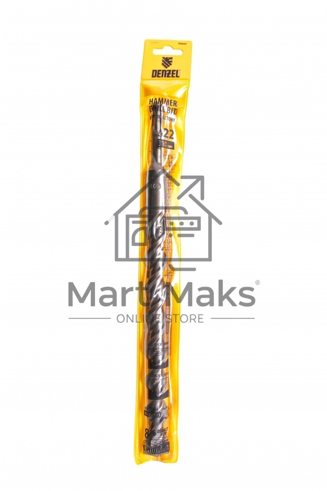 Бур по бетону, двойная спираль, Cobalt W-tip, 22x310 мм, SDS PLUS Denzel
