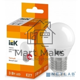 Лампа светодиодная LED 3Вт Е27 220В 3000К G45 шар LLE-G45-3-230-30-E27 IEK